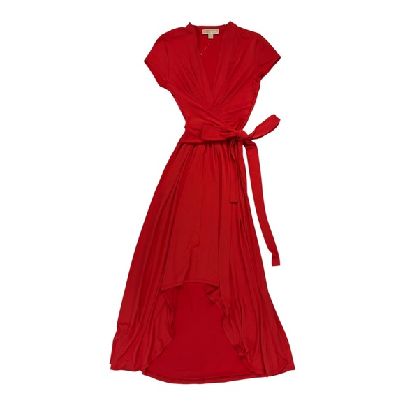 Michael Kors Dresses & Skirts - Michael Kors High-Low Wrap Dress 8 Coral V-Neck Short Sleeve Glam Romantic Chic